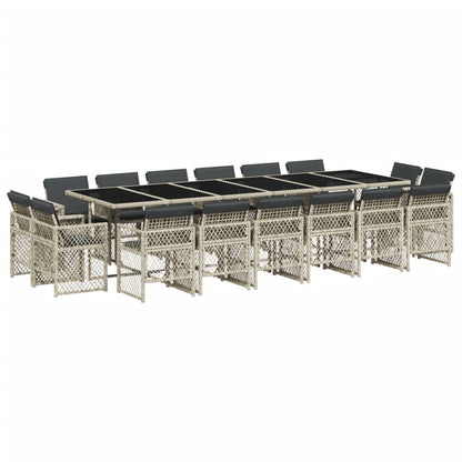 17-delige Tuinset met kussens poly rattan lichtgrijs