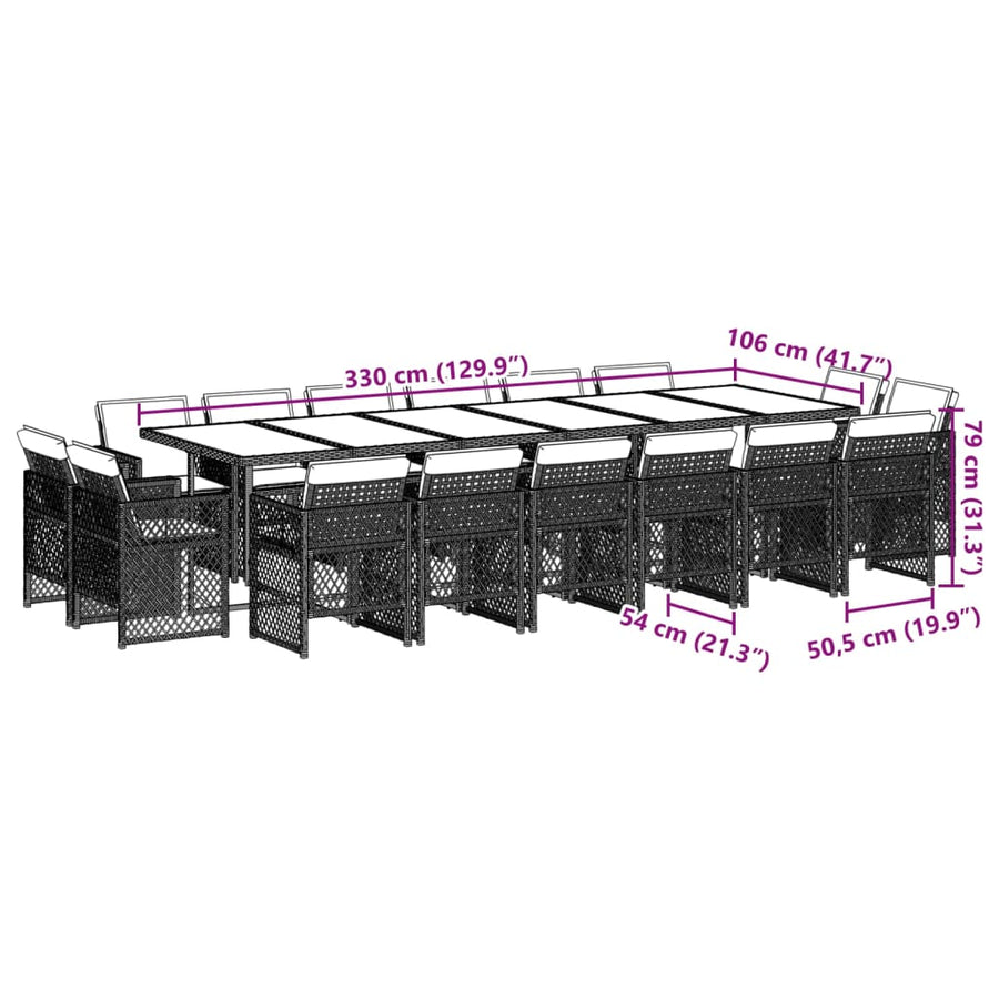 17-delige Tuinset met kussens poly rattan lichtgrijs