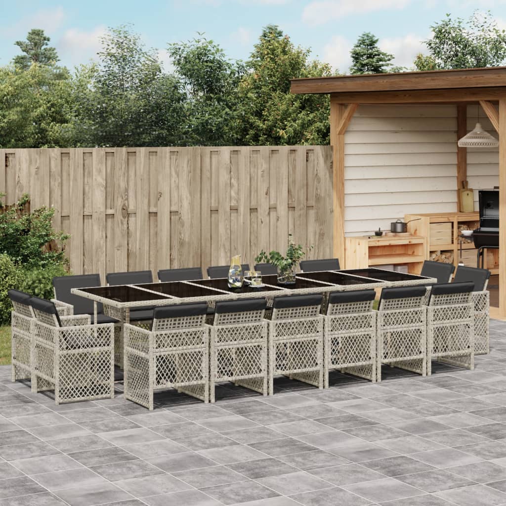 17-delige Tuinset met kussens poly rattan lichtgrijs