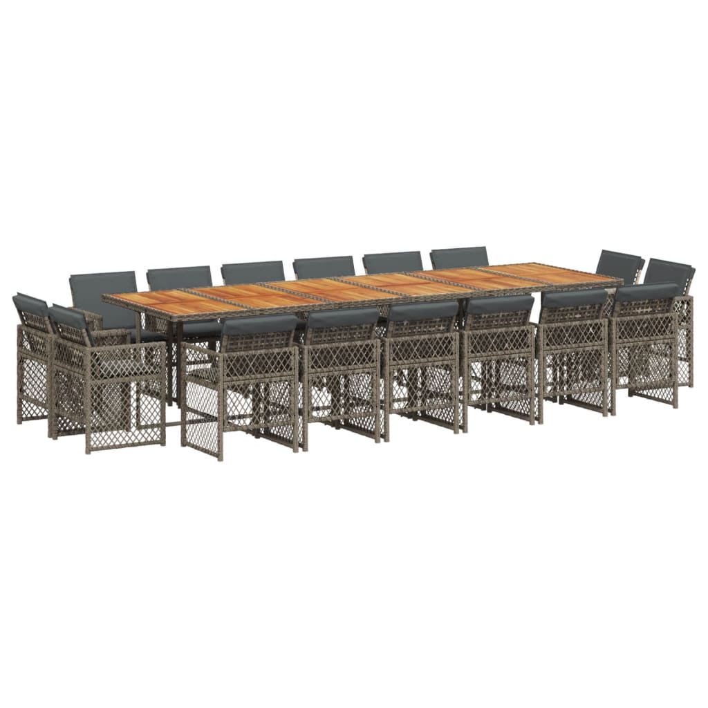 17-delige Tuinset met kussens poly rattan grijs