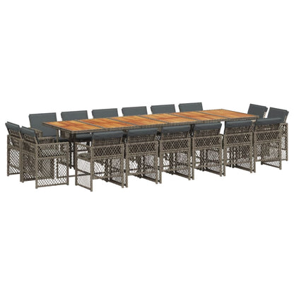 17-delige Tuinset met kussens poly rattan grijs
