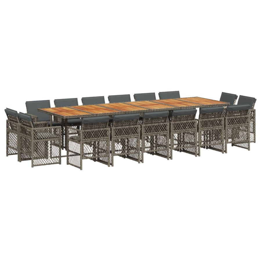 17-delige Tuinset met kussens poly rattan grijs