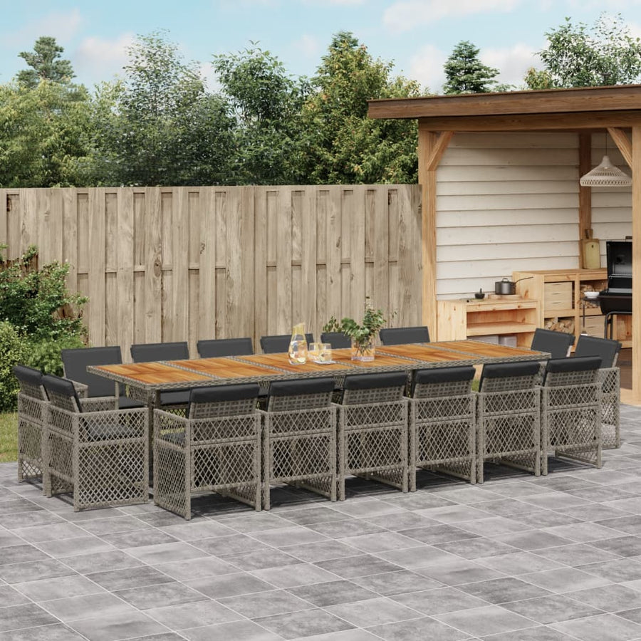 17-delige Tuinset met kussens poly rattan grijs