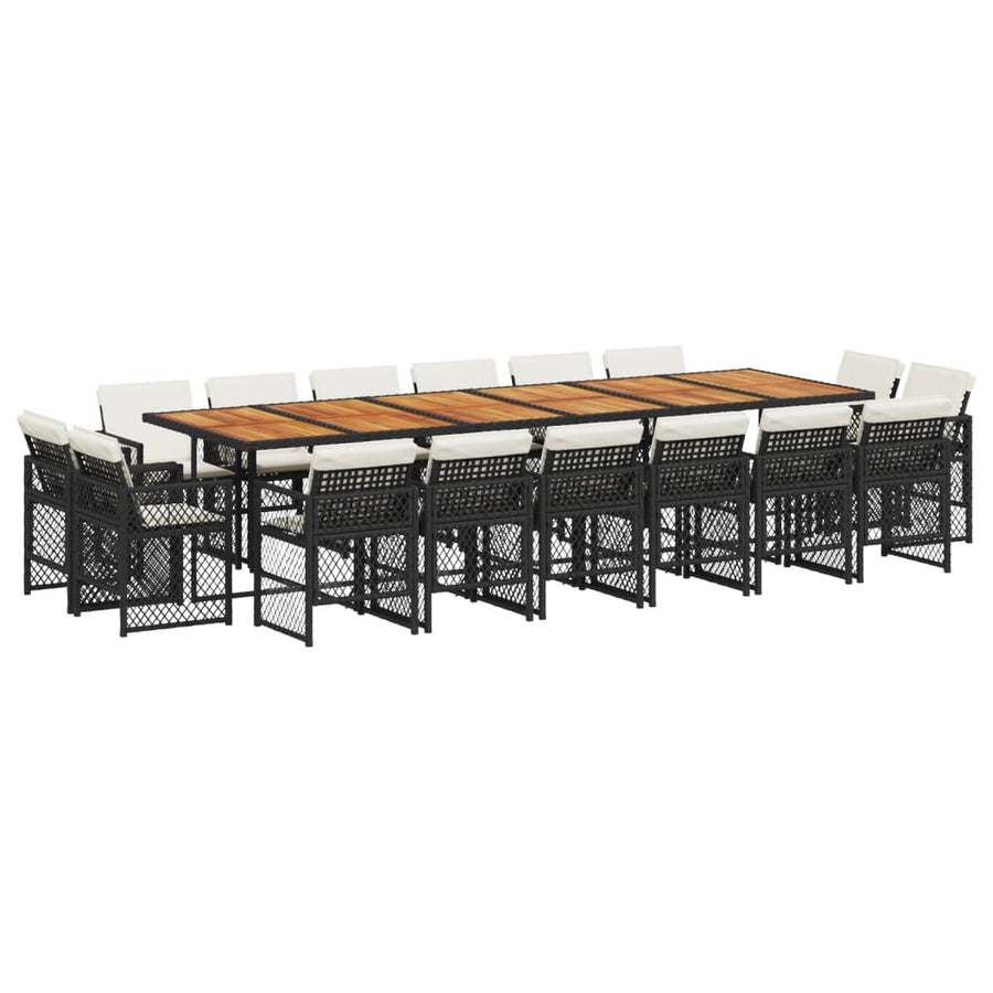 17-delige Tuinset met kussens poly rattan zwart
