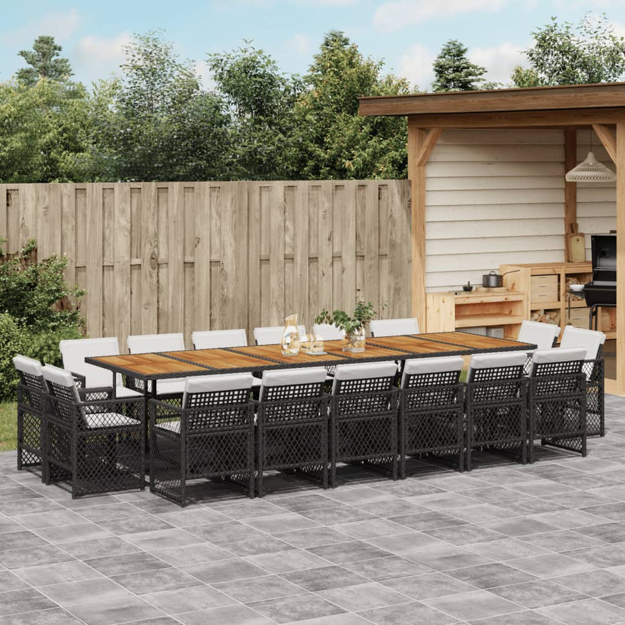 17-delige Tuinset met kussens poly rattan zwart