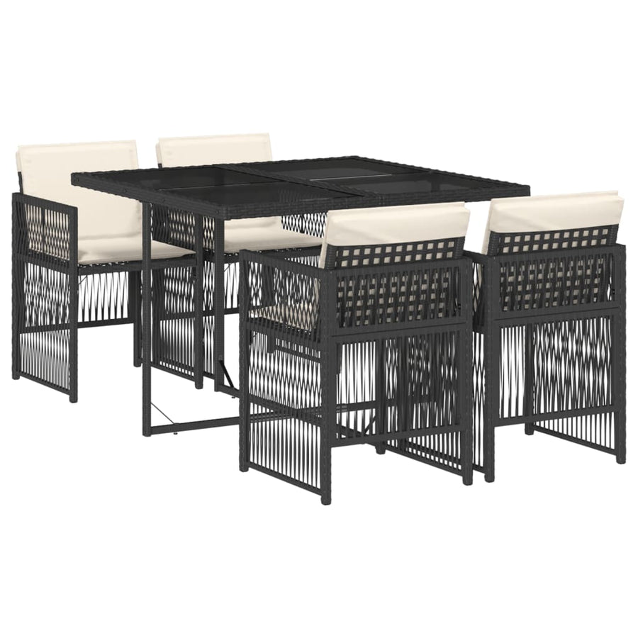 5-delige Tuinset met kussens poly rattan zwart