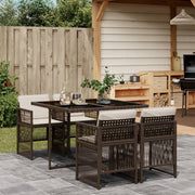 5-piece Garden Set with Cushions Poly Rattan Brown