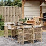 5-piece Garden Set with Cushions, Poly Rattan, Beige