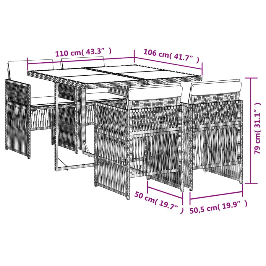 -Delige Tuinset Met Kussens Poly Rattan 5