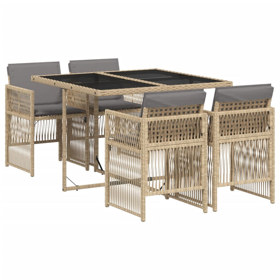 5-delige Tuinset met kussens poly rattan gemengd beige
