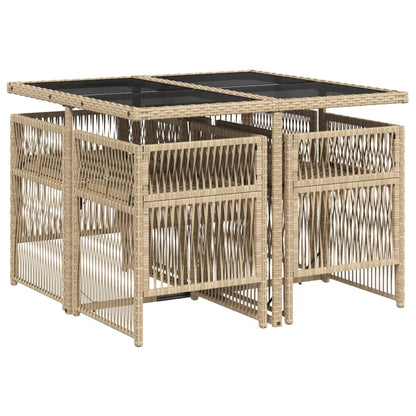 5-delige Tuinset met kussens poly rattan gemengd beige