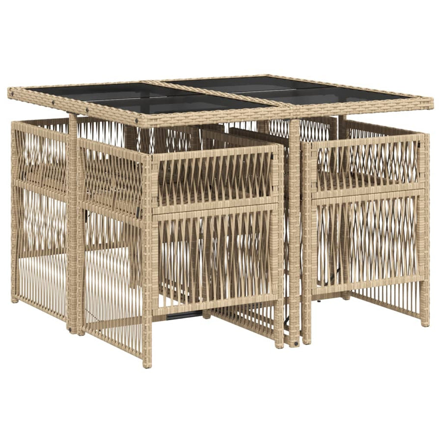 5-delige Tuinset met kussens poly rattan gemengd beige