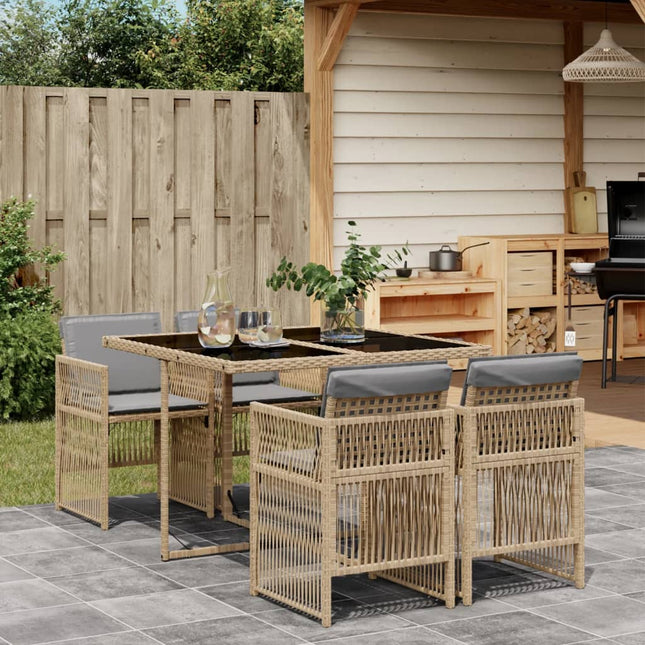 5-delige Tuinset met kussens poly rattan gemengd beige