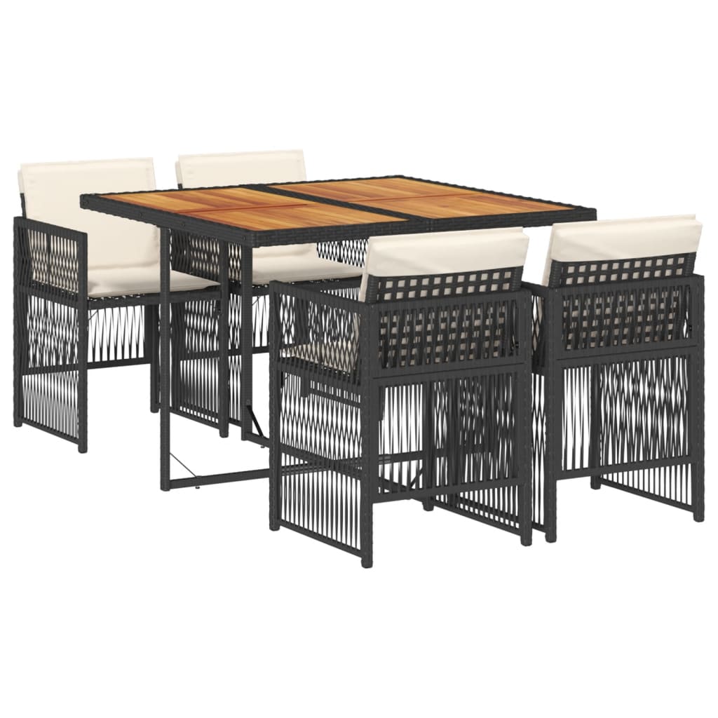 5-delige Tuinset met kussens poly rattan zwart