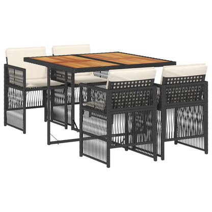 5-delige Tuinset met kussens poly rattan zwart