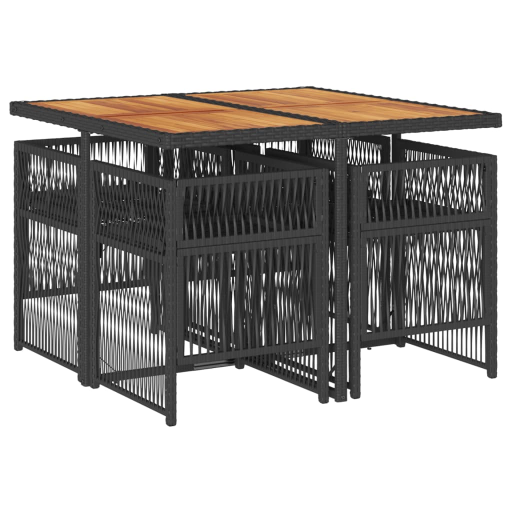 5-delige Tuinset met kussens poly rattan zwart