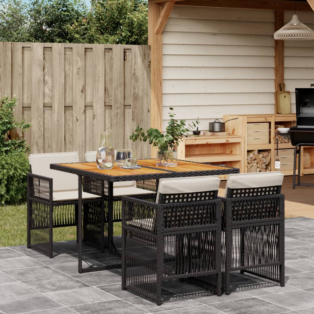 5-delige Tuinset met kussens poly rattan zwart