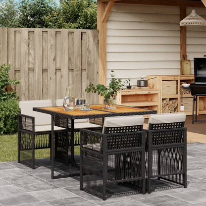 5-delige Tuinset met kussens poly rattan zwart