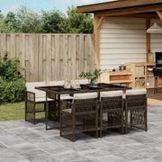 7-piece Poly Rattan Garden Set with Cushions Brown