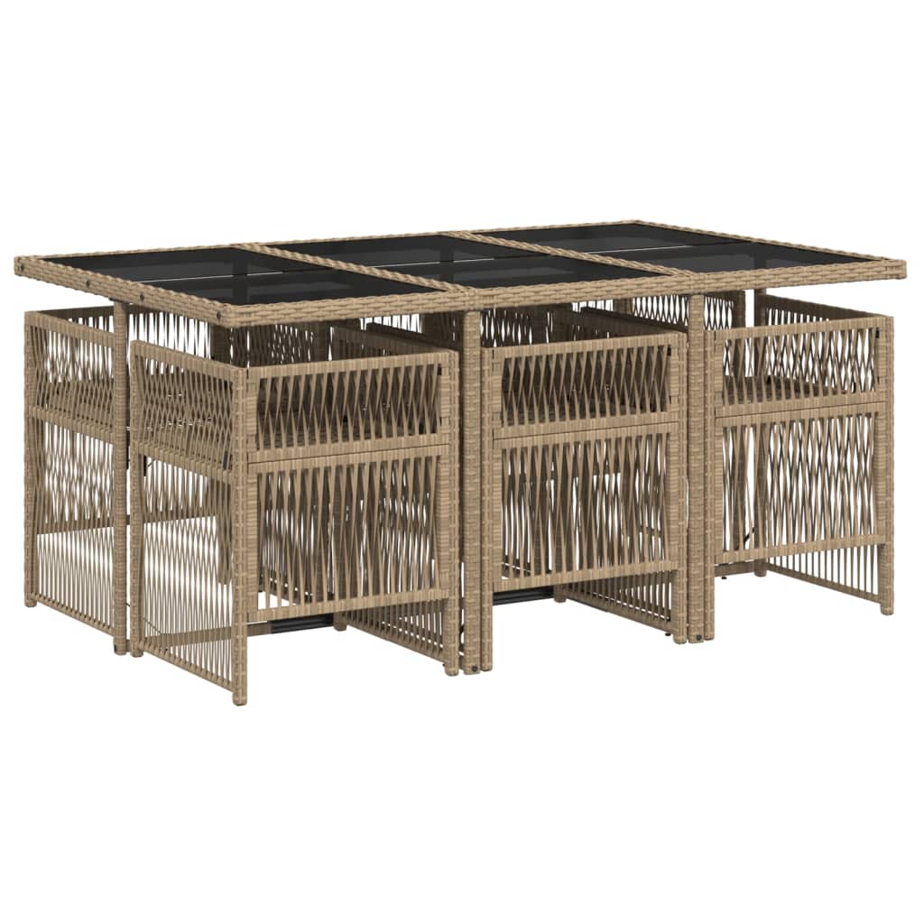 7-delige Tuinset met kussens poly rattan gemengd beige