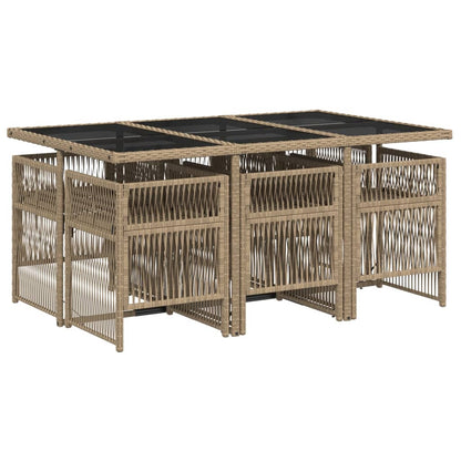 7-delige Tuinset met kussens poly rattan gemengd beige