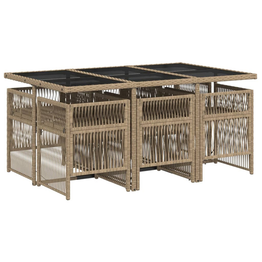 7-delige Tuinset met kussens poly rattan gemengd beige