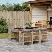 7-piece Garden Dining Set with Cushions Poly Rattan Mixed Beige