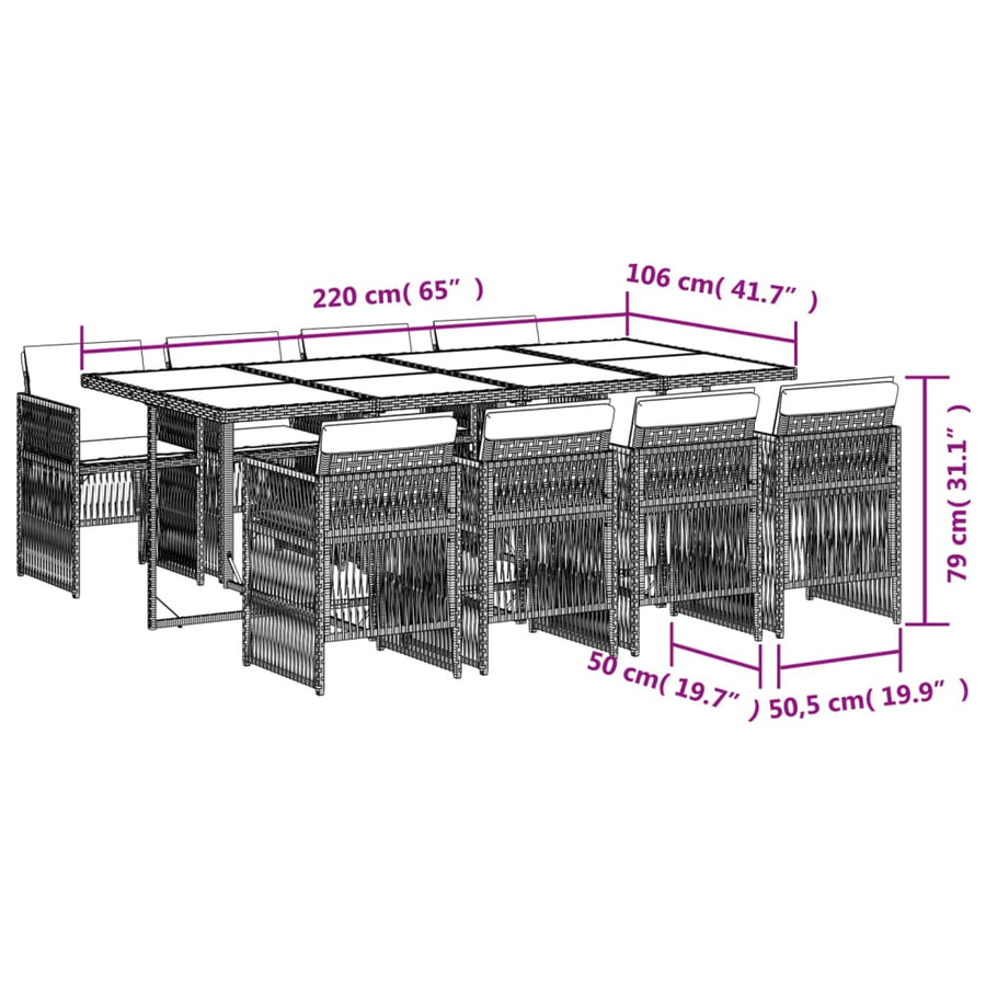9-delige Tuinset poly rattan zwart