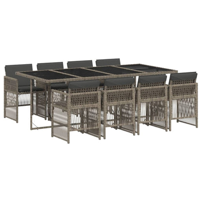 9-delige Tuinset met kussens poly rattan grijs