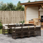 9-Piece Garden Dining Set with Cushions Poly Rattan Brown