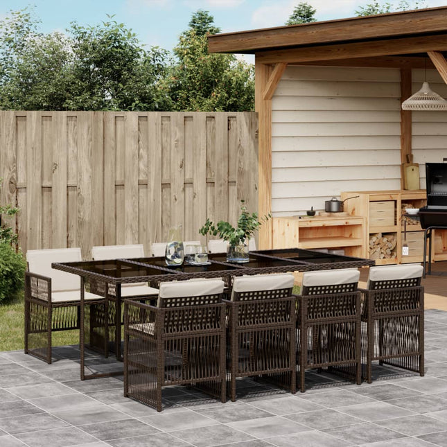 9-delige Tuinset met kussens poly rattan bruin