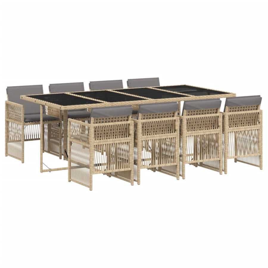 9-delige Tuinset met kussens poly rattan gemengd beige