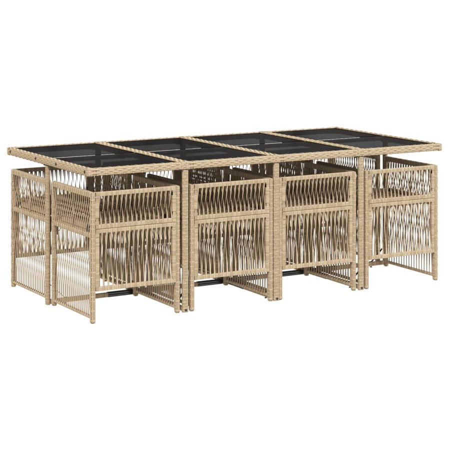 9-delige Tuinset met kussens poly rattan gemengd beige