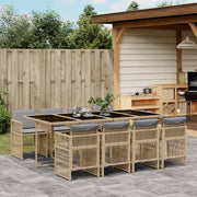 9-piece Garden Furniture Set with Cushions poly rattan mixed beige