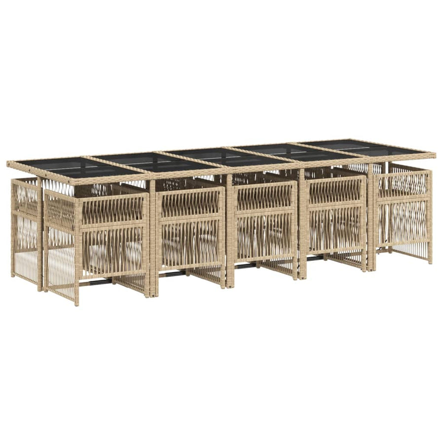 11-delige Tuinset met kussens poly rattan gemengd beige
