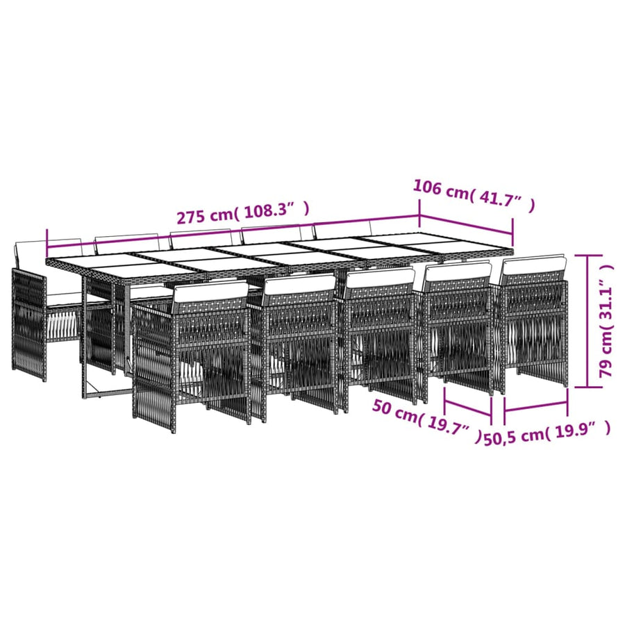 11-delige Tuinset met kussens poly rattan gemengd beige