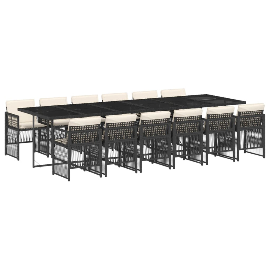 13-delige Tuinset met kussens poly rattan zwart