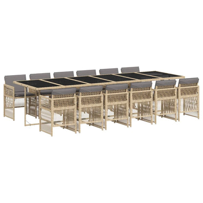 13-delige Tuinset met kussens poly rattan gemengd beige