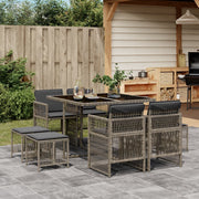 Tuinset 9-delig poly rattan grijs met kussens