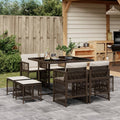 9-delige Tuinset met kussens poly rattan bruin