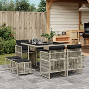 Tuinset 9-delig poly rattan lichtgrijs