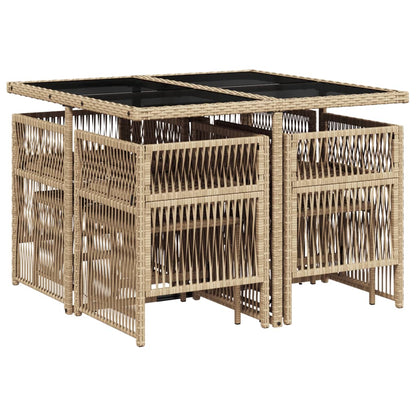 9-delige Tuinset met kussens poly rattan gemengd beige