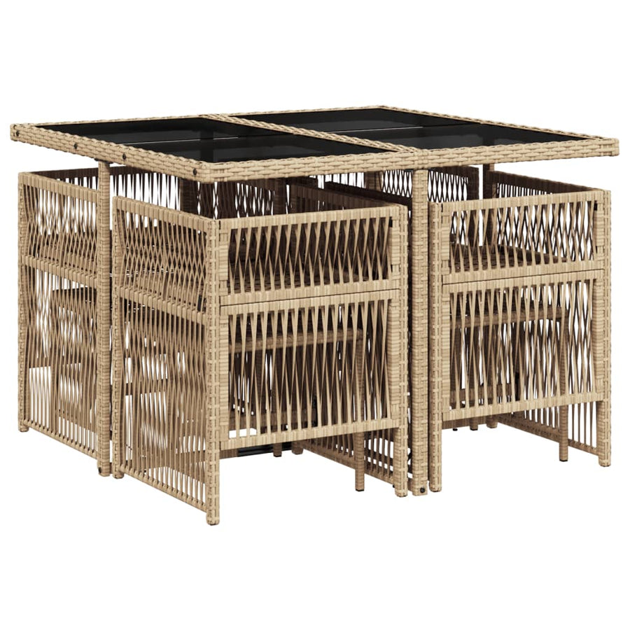 9-delige Tuinset met kussens poly rattan gemengd beige