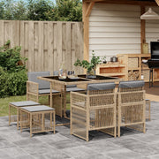 Tuinset 9-delig poly rattan gemengd beige met kussens
