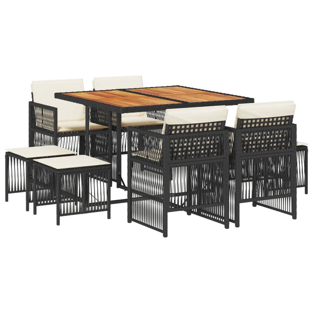 9-delige Tuinset poly rattan zwart