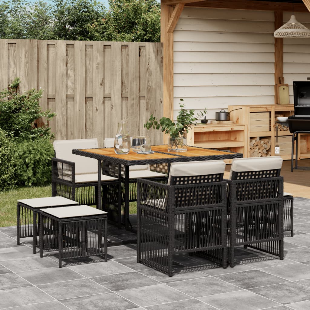 9-delige Tuinset poly rattan zwart