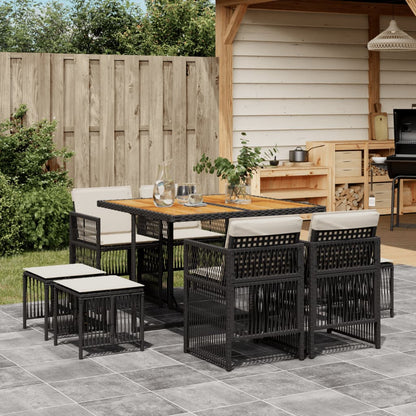 9-delige Tuinset poly rattan zwart