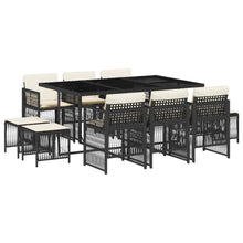 11-delige Tuinset met kussens poly rattan zwart