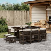 11-piece Outdoor Dining Set with Cushions Poly Rattan Brown