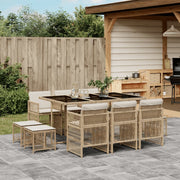 11-piece Garden Furniture Set with Cushions, Poly Rattan, Beige